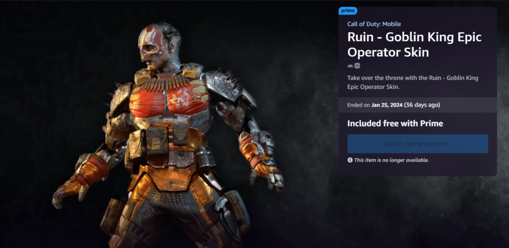 Ruin – Goblin King Epic Operator Skin (Expired on January 25, 2024)
