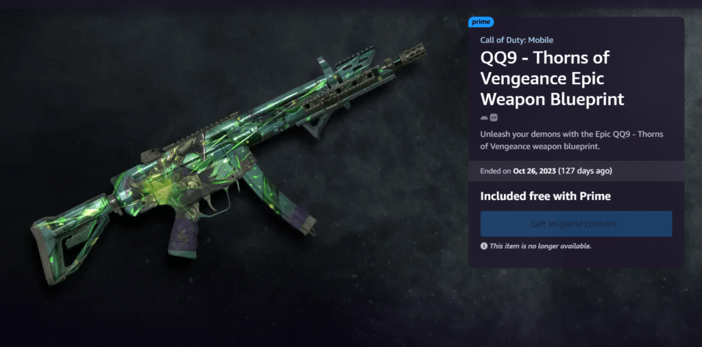 QQ9 – Thorns of Vengeance Epic Weapon Blueprint (Expired on October 26, 2023) 