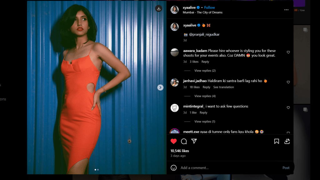 Fans reaction on Indian Female Streamer Xyaa Mini Skirt Orange Top, selfie pics