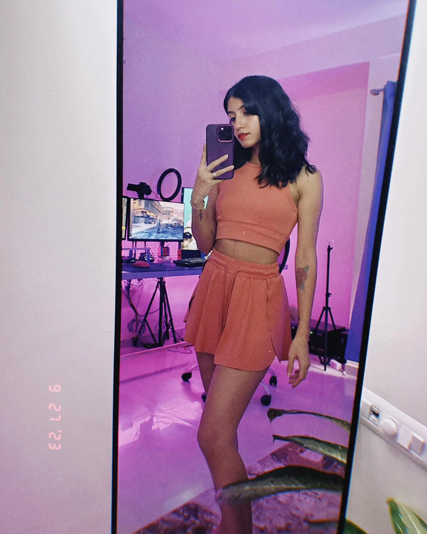 Indian Female Streamer Xyaa Mini Skirt Orange Top, selfie pics