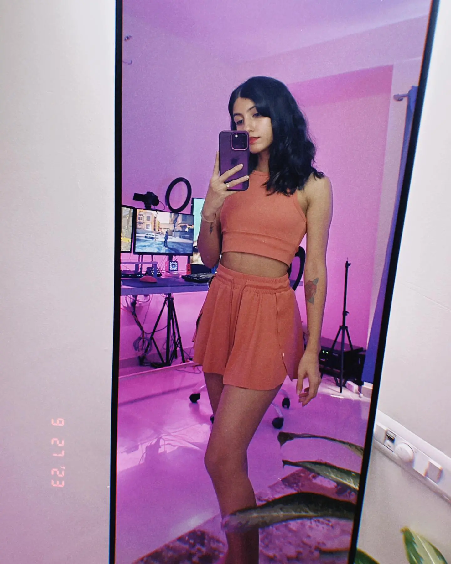 Indian Female Streamer Xyaa Mini Skirt Orange Top, selfie pics