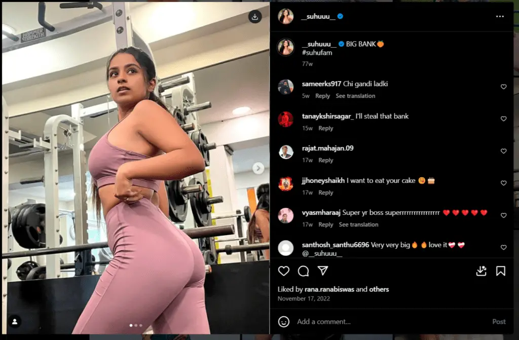 Suhuuu’s fan Reacts on her workout pictures