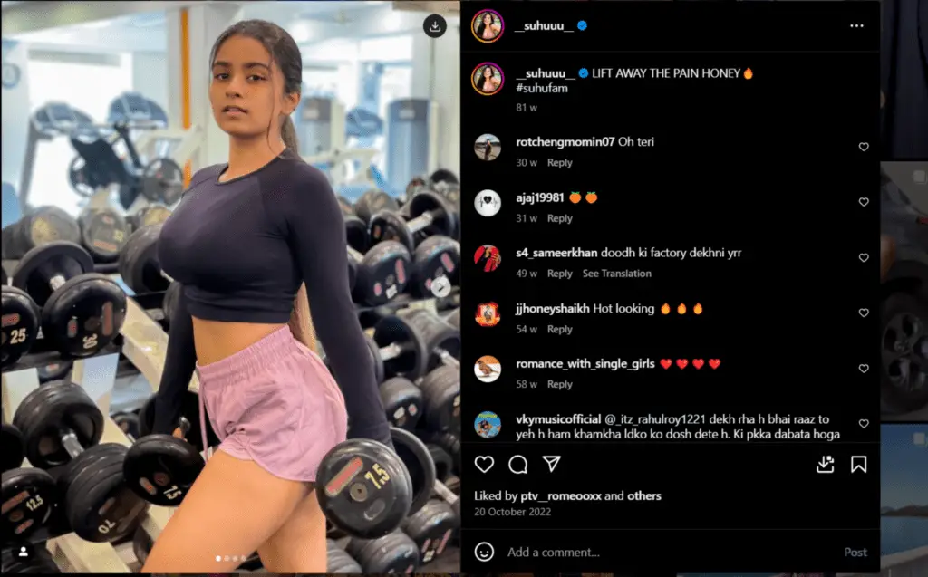 Suhuuu’s fan Reacts on her workout pictures