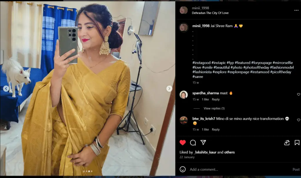 Fans reaction on Mini Bisht, dressed in a yellow sari