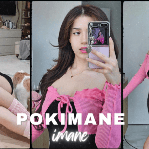 Pokimane in pink deep neck top and black short dress