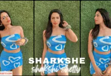 Sharkshe in blue top and skirt
