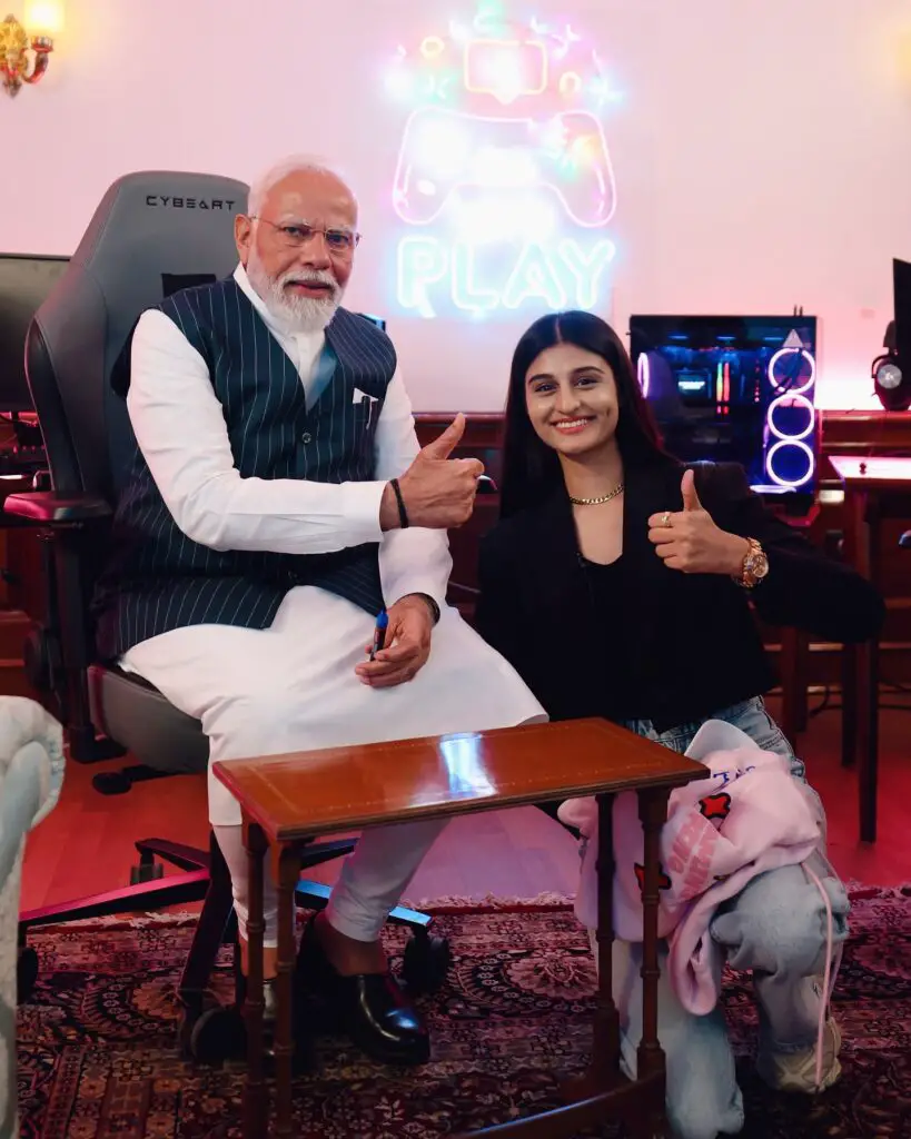 Payal Gaming, a well-known figure in the gaming community, with Narendra Modi known for her entertaining videos and live streams.