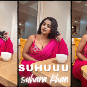 suhuuu in pink saree with coffee