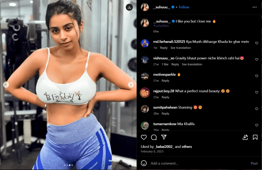 Suhuuu’s fan Reacts on her workout pictures: