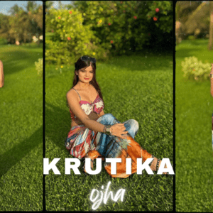 krutika ojha in multicolour gown