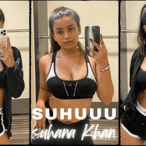 Image of a woman in black and white shorts capturing a selfie. Suhana Khan, also known as Suhuuu on Instagram.