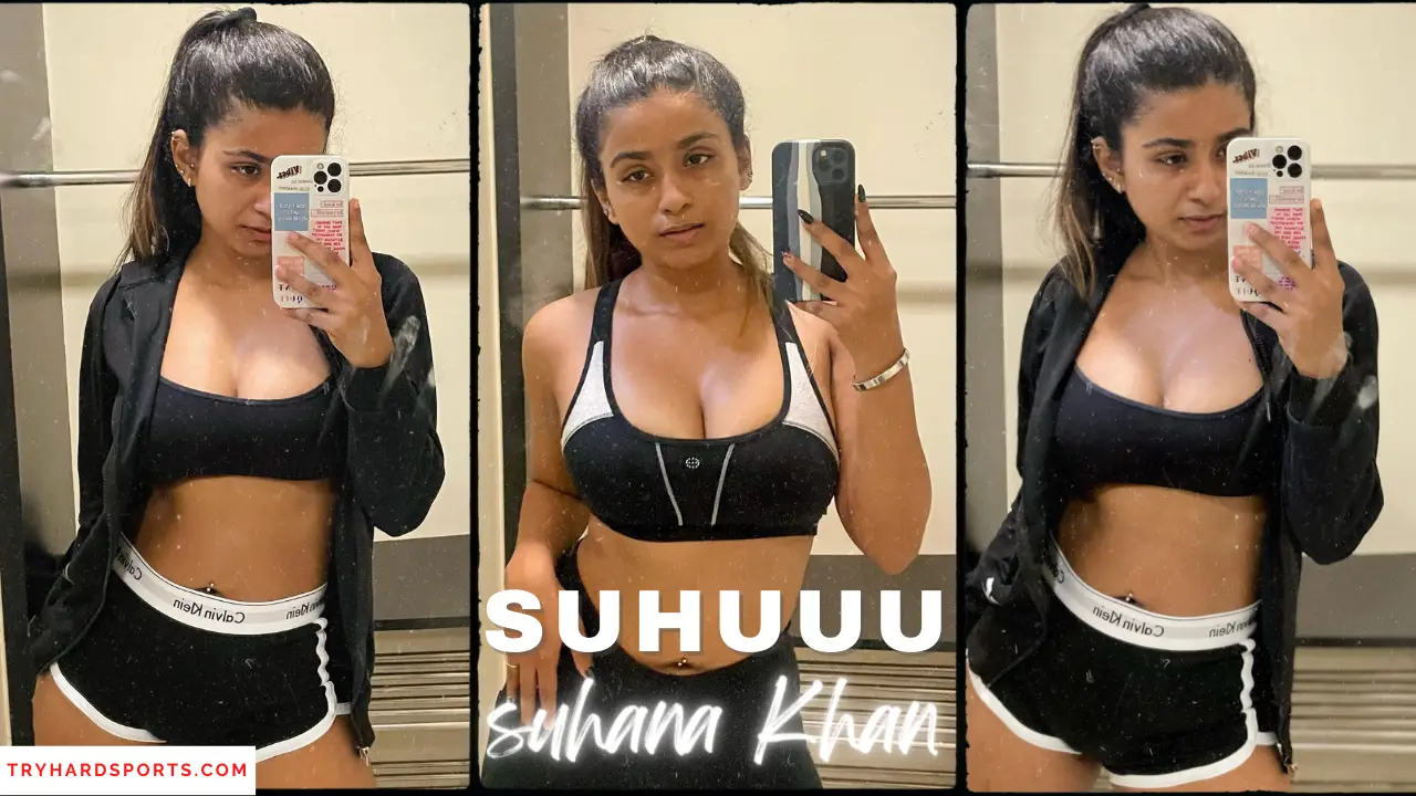 Image of a woman in black and white shorts capturing a selfie. Suhana Khan, also known as Suhuuu on Instagram.