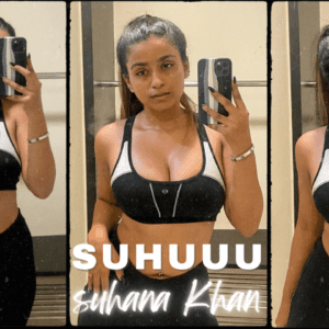 Image of a woman in black and white shorts capturing a selfie. Suhana Khan, also known as Suhuuu on Instagram.